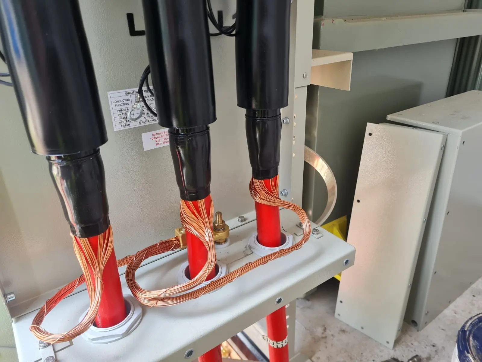 Completed cable terminations within a Mastin Moor substation